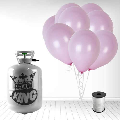Disposable Helium Gas Cylinder with 30 Balloons and Curling Ribbon included (Pastel Baby Pink, Single) — image 1
