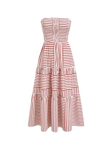 Image of CIDER Women's Strapless Dress with Pockets Tube Striped Long Midi Dresses A Line Beach Vacation Casual Summer Outfits