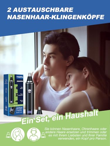 Nasenhaartrimmer, USB Wiederaufladbarer Nasenhaartrimmer mit LED-Anzeige, 2 IN 1 Schmerzfreier...