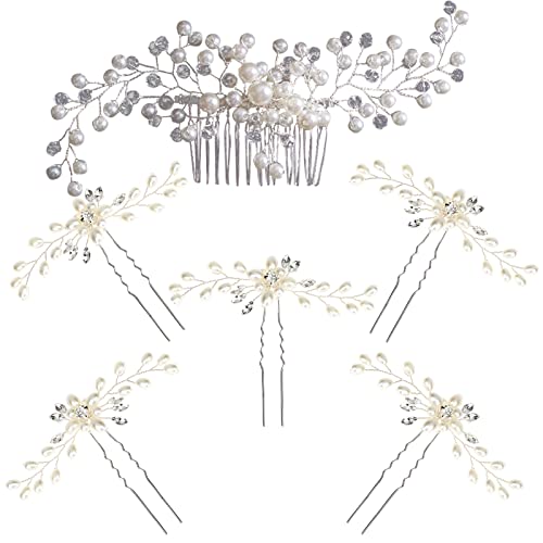 AUXHCYL 6 Piezas Peine para el Cabello de Boda, Tocados de Boda Invitada Tocados Elegantes para Boda Nupcial, Plata Cover