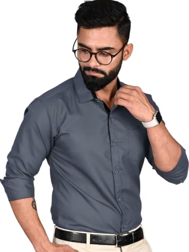 Image of Pinkmint Men's Solid Shirt | Soft Cotton Blend | Formal Shirt | Plain | Full Sleeve - Regular Fit (Available in Plus Size and Pack of 3)