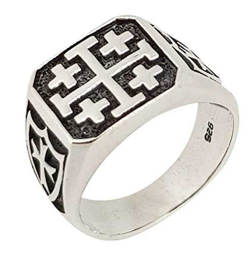 Bague avec croix bouclier viking homme argent au quotidien style classique