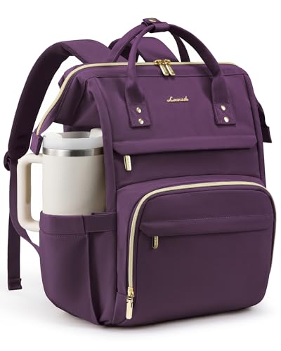 Image of LOVEVOOK Laptop Backpack for Women with Giant Tumbler Holder Pocket,18 inch Waterproof Travel Backpack Purse Computer Laptop Bag,Professional Work College Nurse Teacher Backpack Daypack,Rose Purple