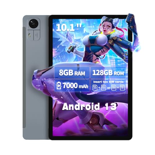 Tablet 10,1 pulgadas, Dual 4G LTE Metal Tablet Android 13, Tableta para juegos Unisoc T606 CPU 8GB+128GB SSD, Cámara de 13MP+5MP, Batería de 7000mAh, Compatible con 5G WiFi, BT5.0, GPS, OTG, 438.5g