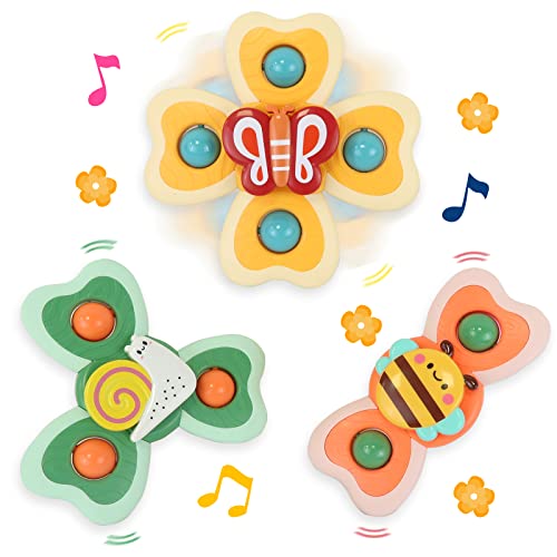 FIDWOD 3Pcs Suction Cup Spinner Toy for Baby - Bath Spinning Toys for Toddlers Infants 1+ Year Old - Sensory Fidget Toys Window Travel Airplane Bathtub Shower - First Birthday Gift for Girls Kids