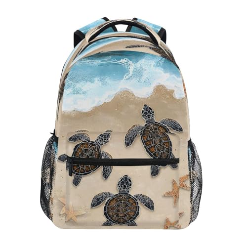 Sea Turtle Starfish Beach Backpack for School Boys Girls Adults Kids Bookbag Laptop Bag 18L