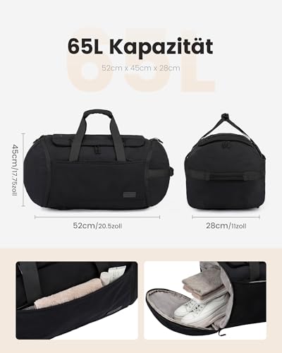 LOVEVOOK Sporttasche Herren mit Schuhfach, Reisetasche Groß 65L, Sportrucksack 52x45x28cm, Gym Tasche mit Tragegriff & Verstellbarem Schultergurt, Duffel Gym Bag, Handgepäck Tasche, Weekender Herren