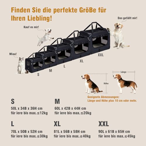 Zedelmaier Hundebox Faltbar Hundetransportbox, XL 81x58x56cm, robust Transportbox für Hund & Katze Groß Hundetasche Auto Haustiertransportbox für Unterwegs & Zuhause Schwarz