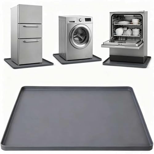 27x27 with 0.79 Raised Edge Silicone Fridge & Washer Non-Slip Waterproof Drip Tray for Floor Protection (Gray)