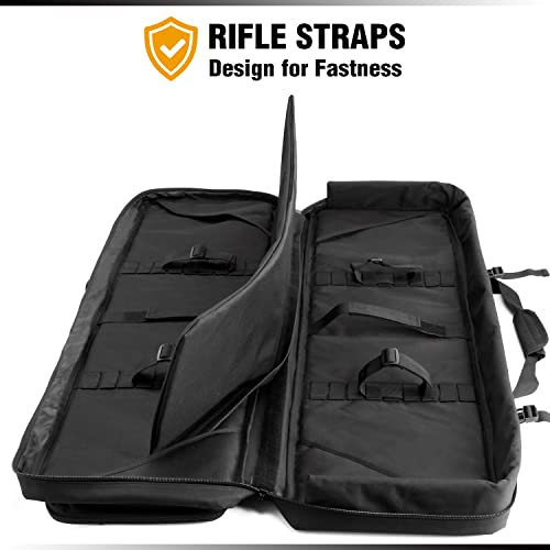 Dbtac Urban Classic Double Long Rifle Bag Pistol Handgun Case W/Lockable Zippers & Backpack Straps | Molle Pouch + Us Flag Patch + Universal Holster Included (Black, 32" X 12“ Double Rifle Case) #TOP3