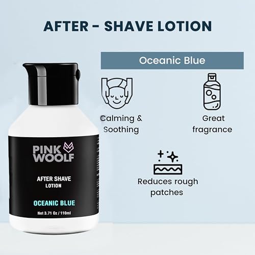 Image of Pink Woolf Shaving System for Men | Pre Shave Oil + After Shave Lotion | Smooth Shave & Post Shave Skin Comfort | Works with Safety & Cartridge Razors | OCEANIC BLUE AQUATIC SCENT