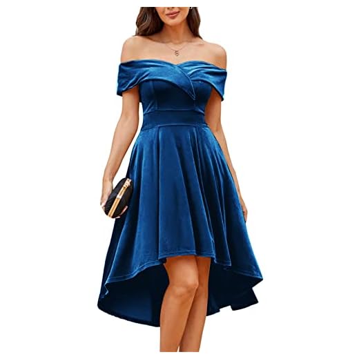 JASAMBAC Wedding Guest Dresses for Women Off Shoulder Velvet Cocktail Dresses Plus Size Royal Blue XXL