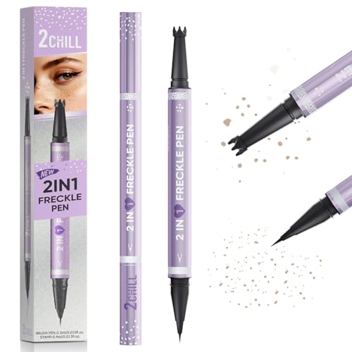 2CHILL Wasserdichter 2 in 1 Freckles Pen Langanhaltender Sommersprossen Stift Freckle Stamp mit Zwei Spitzen und Augenbrauenstift Einfaches Natürliches Make-Up für Alle Hauttypen (01 Hellbraun)