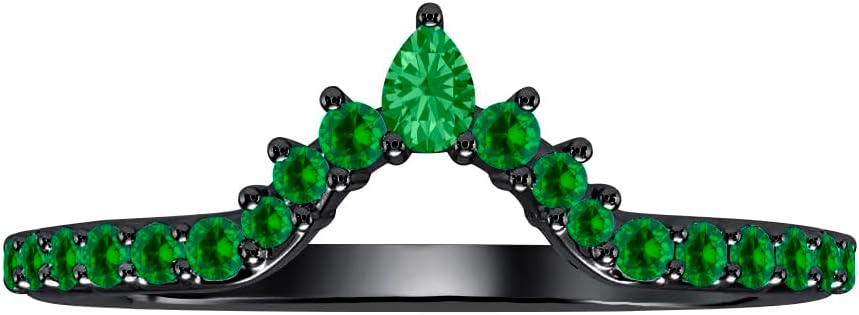 1.10 Ctw Pear & Round Cut 14K Black Gold Over Stackable Curved Half Eternity Band Ring For Women's