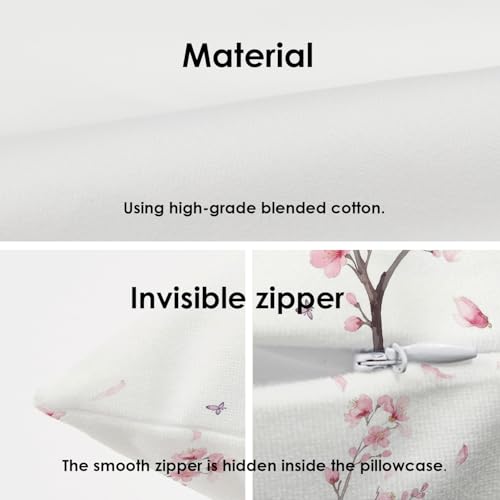 Batmerry Pink Floral Throw Pillow Covers,Pink Branch of Cherry Blossom Flowers Decorative Pillow Covers Digital Printing Blended Fabric for Couch Sofa Bed Invisible Zipper 12X20 in - image 4