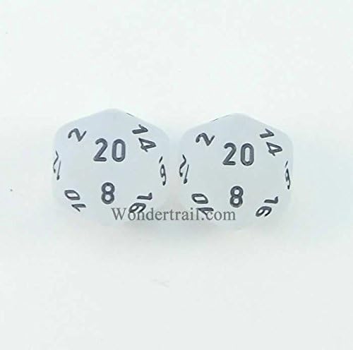 Wondertrail Clear Frosted D20 Dice with Black Numbers Aprox 16mm 2pc Dice WCXPF2001E2