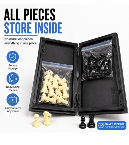 Image of Premium Plastic Magnetic Chess Board Set 12 x 12 Inch, Folding Travel Chess Set, Strong Magnetic Chess Pieces, Portable Board Game with Storage for Kids, Adults & Family