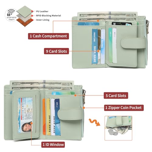 GAEKEAO Small Wallets for Women Leather RFID Blocking Bifold Zipper Pocket Wallet Card Case Purse with ID Window2