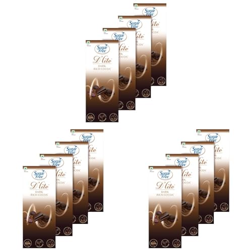 Image of Sugar Free D'lite Rich Cocoa Dark Chocolate Bar, 80Gm(Pack Of 12)
