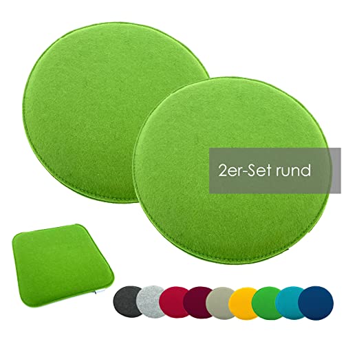 heimtexland 2er Pack Sitzkissen Filz Stuhlkissen Bodenkissen Polster Stuhlauflage Indoor Outdoor Kissen rund Typ631 Filzkissen grün 35x35 cm 2 Stück