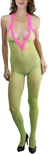 Image of ToBeInStyle Women's Bodystocking Crotchless Peek-A-Boo Fishnet Lace Bodysuit