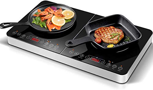 Aobosi Induction hob,Max and Min available Buttons For Temperature and Power Available With Double Induction Cooker,Keep Warm Function Black Crystal Control Panel,4-Hour Timer,2800W