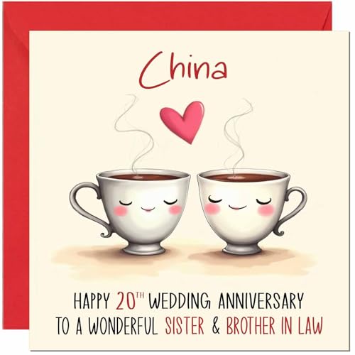 China Anniversary Card for Sister & Brother in Law - 20th Wedding Anniversary Cards for Brother in Law & Sister Cute Anniversaries Greeting Cards