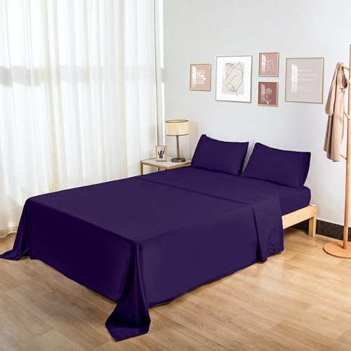 HBHLFZ King Flat Sheet - Ultra Soft Polyester Top Sheet - Hotel Quality Bed Sheets - Comfortable Wrinkle-Free - Easy to Care for - 1 King Flat Sheet Only(King,Purple)