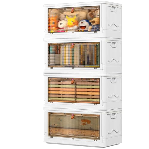 Image of YFXCVSL 4 Tier Plastic Storage Bins with Lid 102QT, Stackable Storage Containers with Wheels, Folding Storage Boxes, Stackable Storage Bins, Organizers and Storage for Living Room