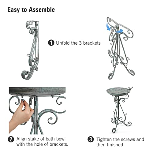 Solution4Patio Vintage Retro Metal Stand Bird Bath, 27.5 In. Height, Handmade, Stable, Easy To Assemble And Clean, With Cast Iron Bird For Lawn Yard Garden Decor #B149A00-Us #TOP4