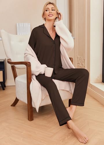 Image of Ekouaer Pajamas Women's Long Sleeve Sleepwear Soft Button Down Loungewear Pjs Lounge Set Nightwear XS-XXL