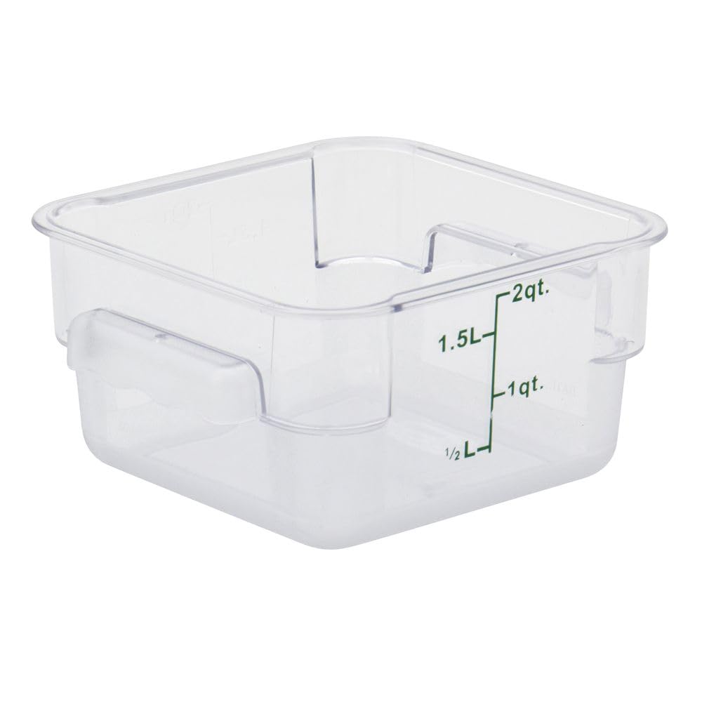Clear Square Food Storage Container - 7 13/100" L x 7 13/100" W x 3 4/5" H by HUBERT – Polycarbonate (PC), Clear, Model 0105001-PC