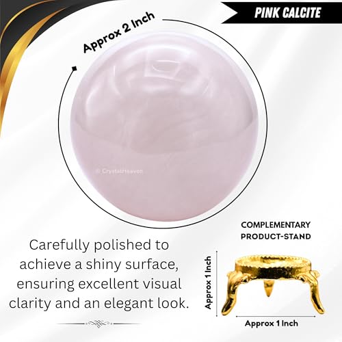 Image of Certified Crystal Pink Calcite Ball for Meditation - Premium Crystal Vastu Items for Home and Feng Shui Items for Good Luck - Ideal for Pooja Supplies and Spiritual Practices (2 Inch)