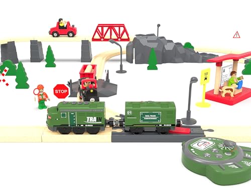 Train Toy Remote Control Locomotive, Motorized Train Set for Wooden Track, Electric Trains with Sound & Lighting Effects Compatible with Thomas, Brio, Chuggington - Image 8