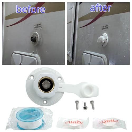 Image of RV City Water Inlet with Check Valve Replacement for 1 /2 inch NPT Male City Water Fill Flange City Water Hookup for Camper RV Water Fill Inlet Fit for Male Lead-Free Brass City Water Inlet(White)