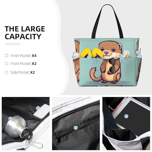 Cartoon Cute Otters Large Capacity Foldable Tote Bag Women Beach Tote Bag Handbag Gym Bag Travel Shopping Bag3