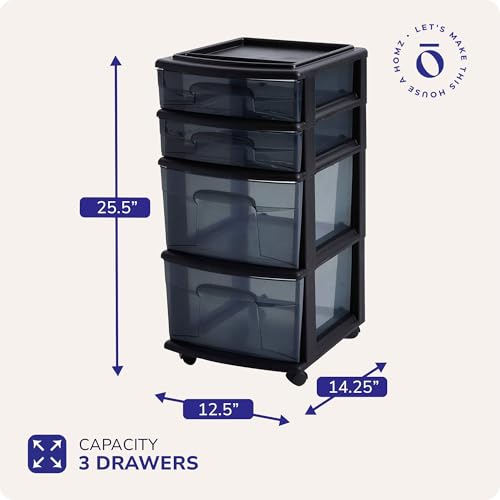 HOMZ Drawer Tower, 4-Tier Clear Plastic Storage Organizer Cart, Black Frame - Rolling Drawer Containers with Wheels for Bathroom, Bedroom, Office, and Classroom Organization by HOMZ - Image 4