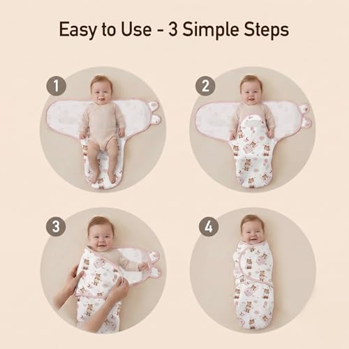 Image of GLLQUEN BABY Swaddles for Newborns 0-3 Months, Adjustable & Easy Fastener | 3-Pack, Baby Girl Swaddles Organic Cotton Womb-Like Nursery Swaddling Blanket reduces startle reflex, Soft & Skin-Friendly