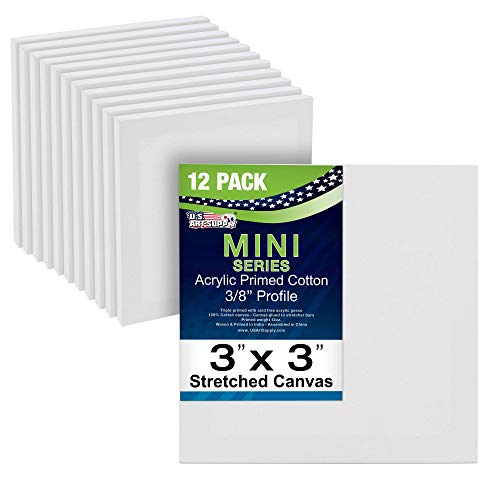 U.S. Art Supply 3x3 Mini Canvases for Painting, 12 Pack Bulk Small Stretched Artist Canvas Professional Primed - Ideal for Arts & Crafts