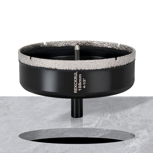 Image of 4-1 /4 Inch Diamond Hole Saw with Pilot Drill Bit 1PCS | Premium Tile Hole Saws Porcelain, Ceramic, Granite, Marble, Glass , 1-3 /8 inch Cutting Depth, Serrated Edge Wet /Dry Use (108mm)