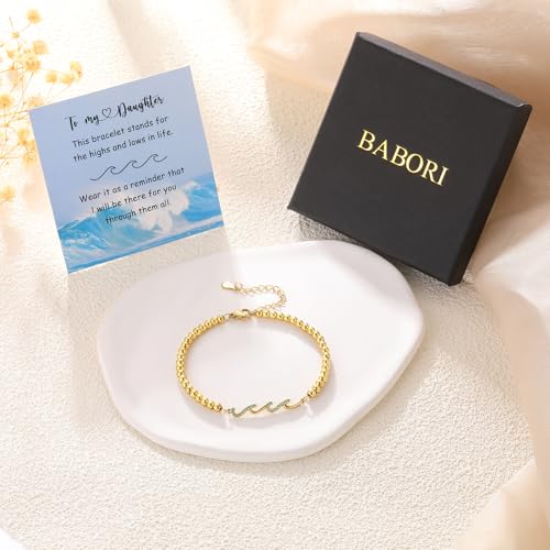 Image of Gift for Daughter Sister Bestie Friends Mom The Waves of Life We've Through Together Wave Bracelet Women Birthday Retirement Insprational Gifts for Her