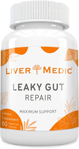 Leaky Gut Supports Repair by Liver Medic | Supports Relief of Heartburn. Bloating, Gas, Constipation, SIBO. Contains L-Glutamine, Slippery Elm, Zinc, NAG