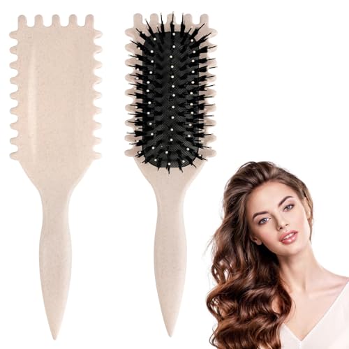 Hshenjhu Cepillo Pelo Rizado, Cepillo Rizador Elástico, Brocha Pelo Cerdas Jabalí, Cepillar de Peinado Definido para el Cabello, para Mujeres, Hombres, Niños, Reduce la Rotura (Beige)