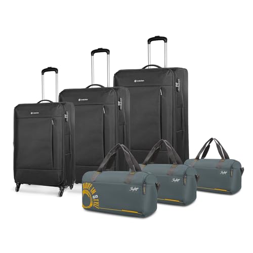 Image of VIP Elante - S03 Set of 3 (Cabin+Medium+Large) Trolley Bag, Cm | TSA | 4 Wheels | 3 Year International Warranty | Black & Three Grey Skybags Duffle Bags
