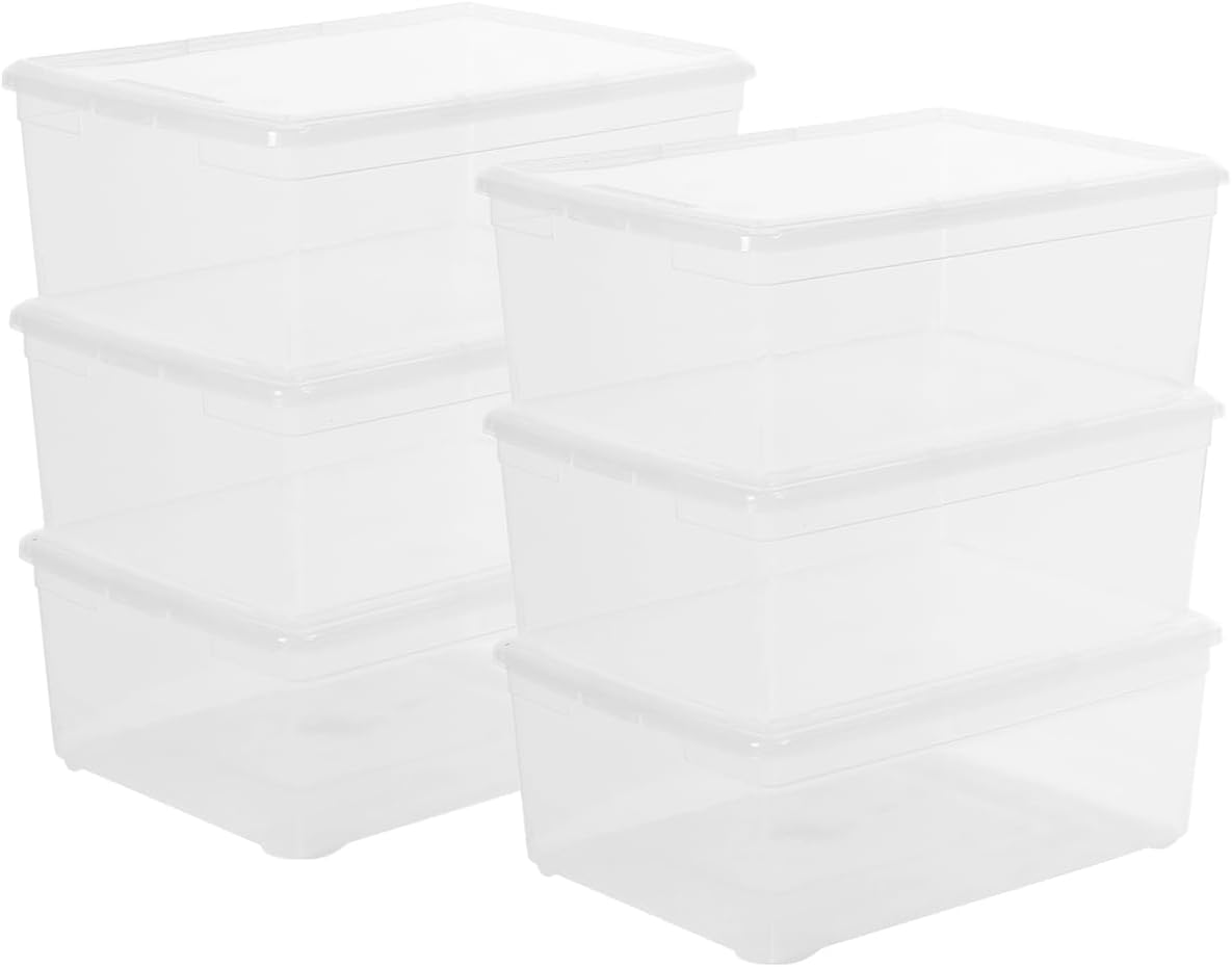 novelinks 6 Pack 13QT Plastic Storage Bins with Lids, Stackable Clear Containers with Latches, Durable Nestable Boxes for Office, Home, Garage, Shoes Organization 13 Qt - 6 Pack