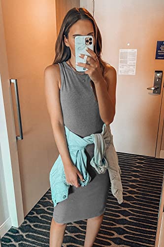 Image of PRETTYGARDEN Women's Summer Ribbed Bodycon Midi Dresses | Soft Stretchy Knit, Sleeveless Tank Dress, Slim Fitted, Elegant Spring Outfit for Work, Vacation Travel, Date Night, Party