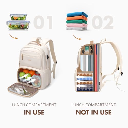 Lunch Backpack for Women Men,15.6Inch Insulated Lunch Box Backpack with USB Charging Port, Diaper Laptop Back pack for Travel Picnic Work Teacher Nurse,Beige4