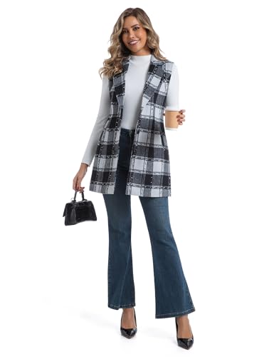Image of IDEALSANXUN Plaid Vest for Women Fall Winter Sleeveless Blazer Jackets