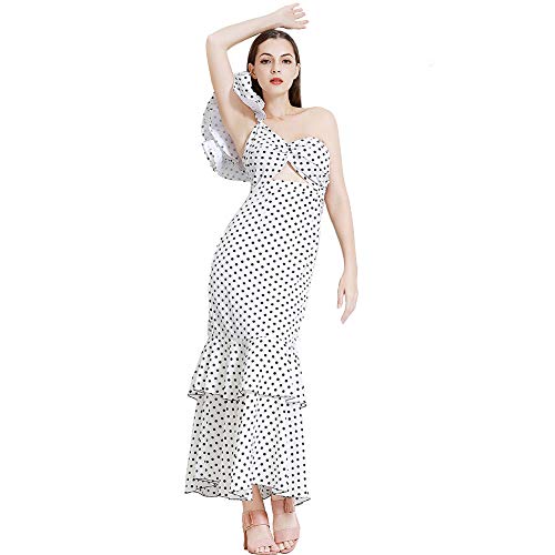 Robe à pois style sexy et coupe sans manches Royal Smela blanc