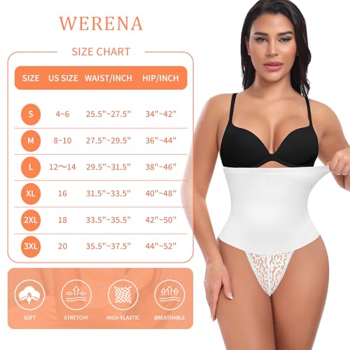 Image of Werena Tummy Control Thong Shapewear for Women Mid High Waisted Body Shaper Underwear Lace Shaping Thong Girdle Panties
